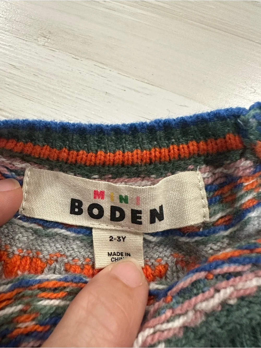 Mini Boden Kids Crew Neck Fair Isle Fox Sweater Green 2-3 Wool Cotton Boy/Girl